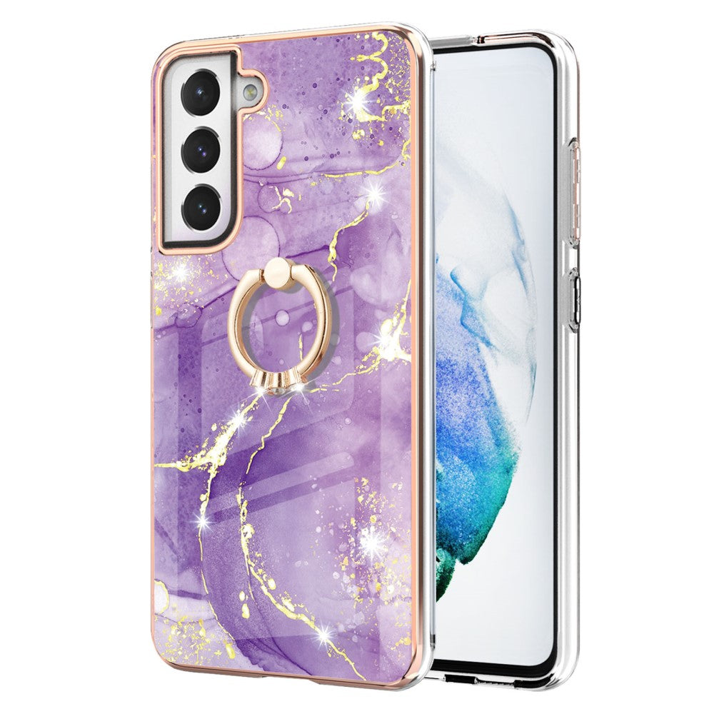 Marble patterned cover with ring holder for Samsung Galaxy S21 FE - Purple Marble Haze