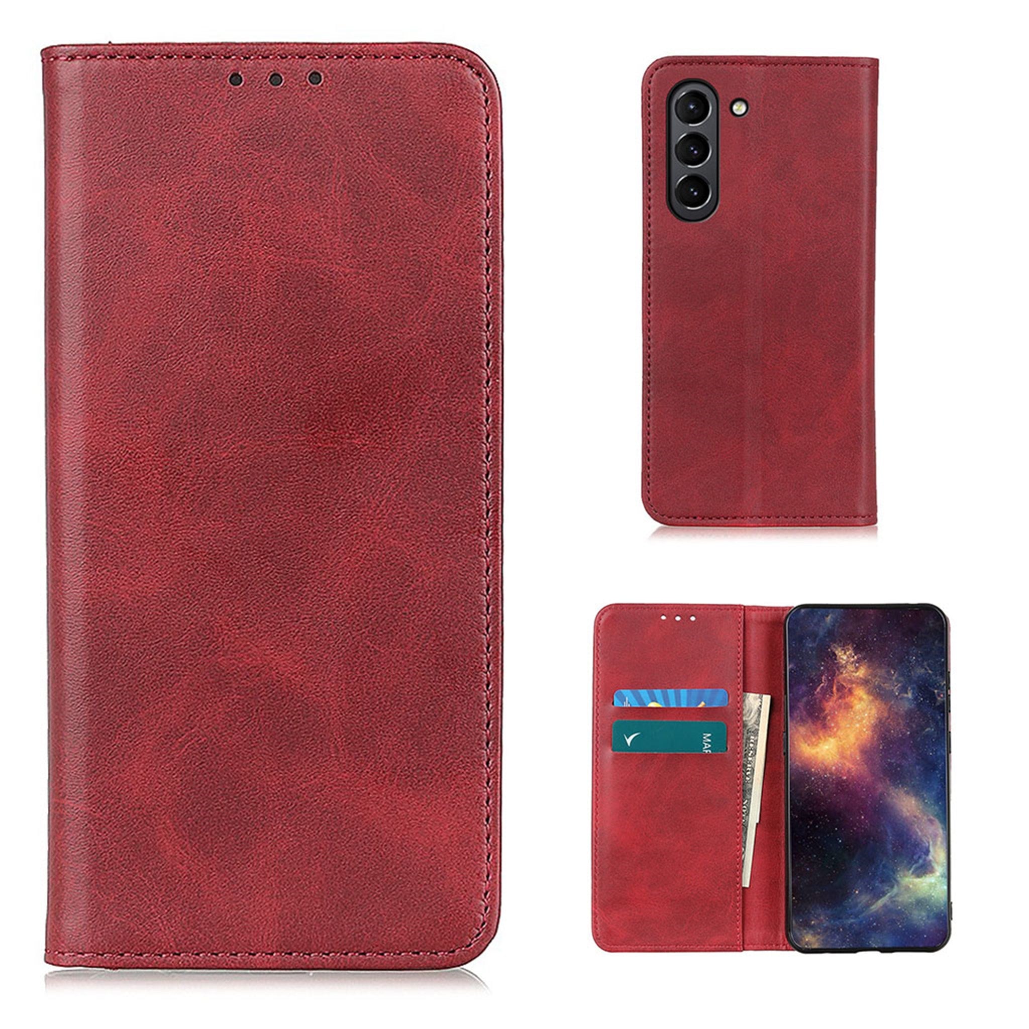 Wallet-style genuine leather flipcase for Samsung Galaxy S21 FE - Red