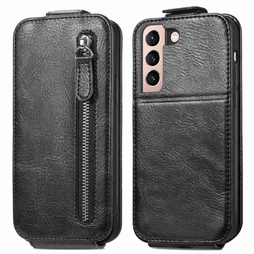 Vertical flip phone case with zipper for Samsung Galaxy S21 Plus 5G - Black