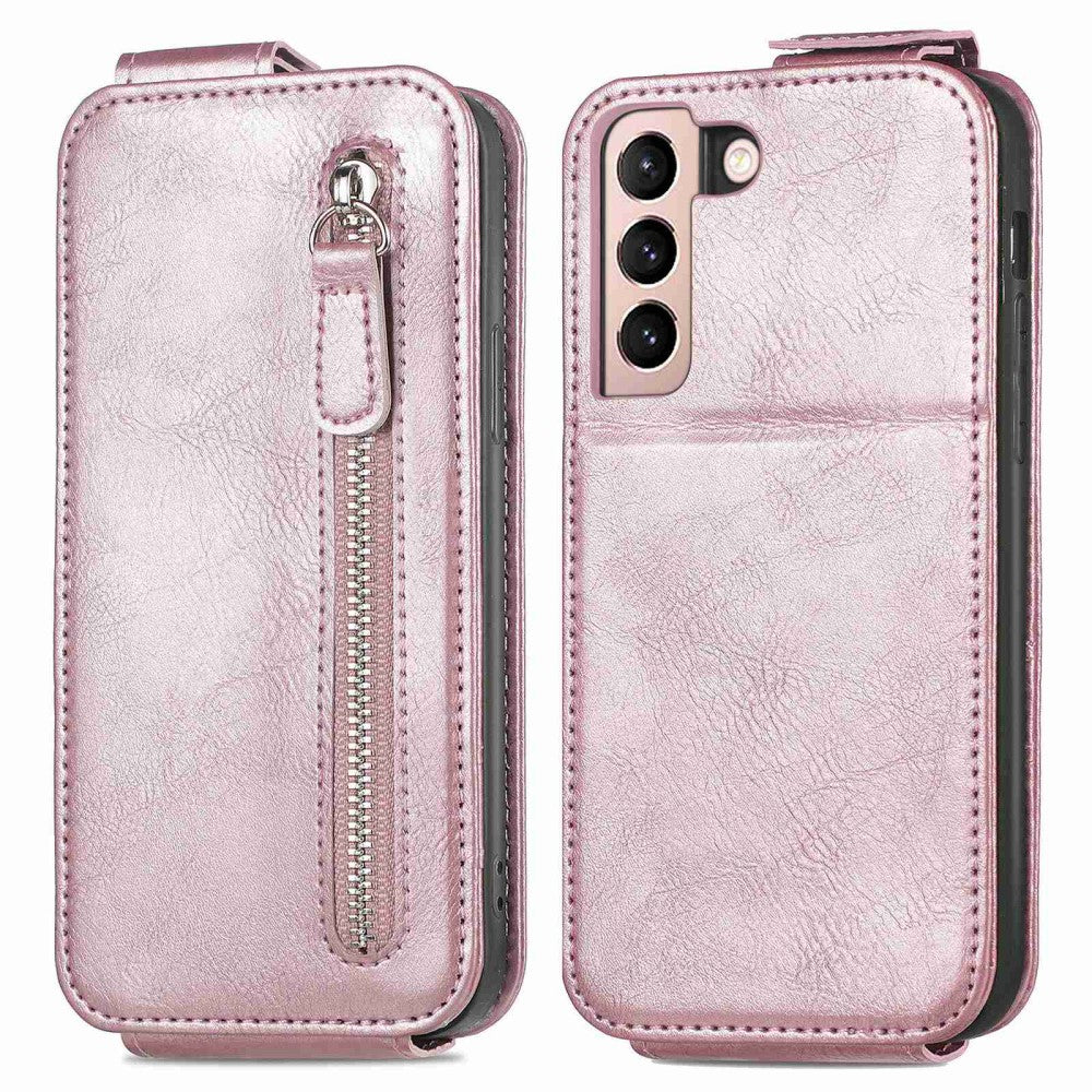 Vertical flip phone case with zipper for Samsung Galaxy S21 Plus 5G - Rose Gold