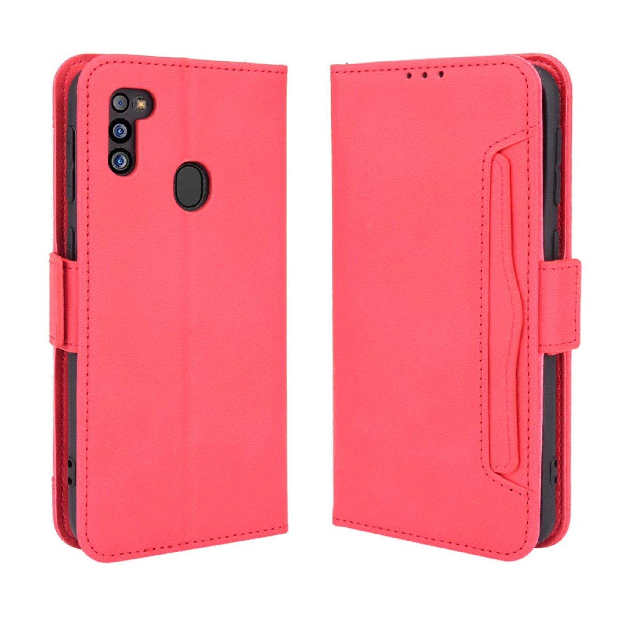 Modern-styled leather wallet case for Samsung Galaxy M21 2021 - Red