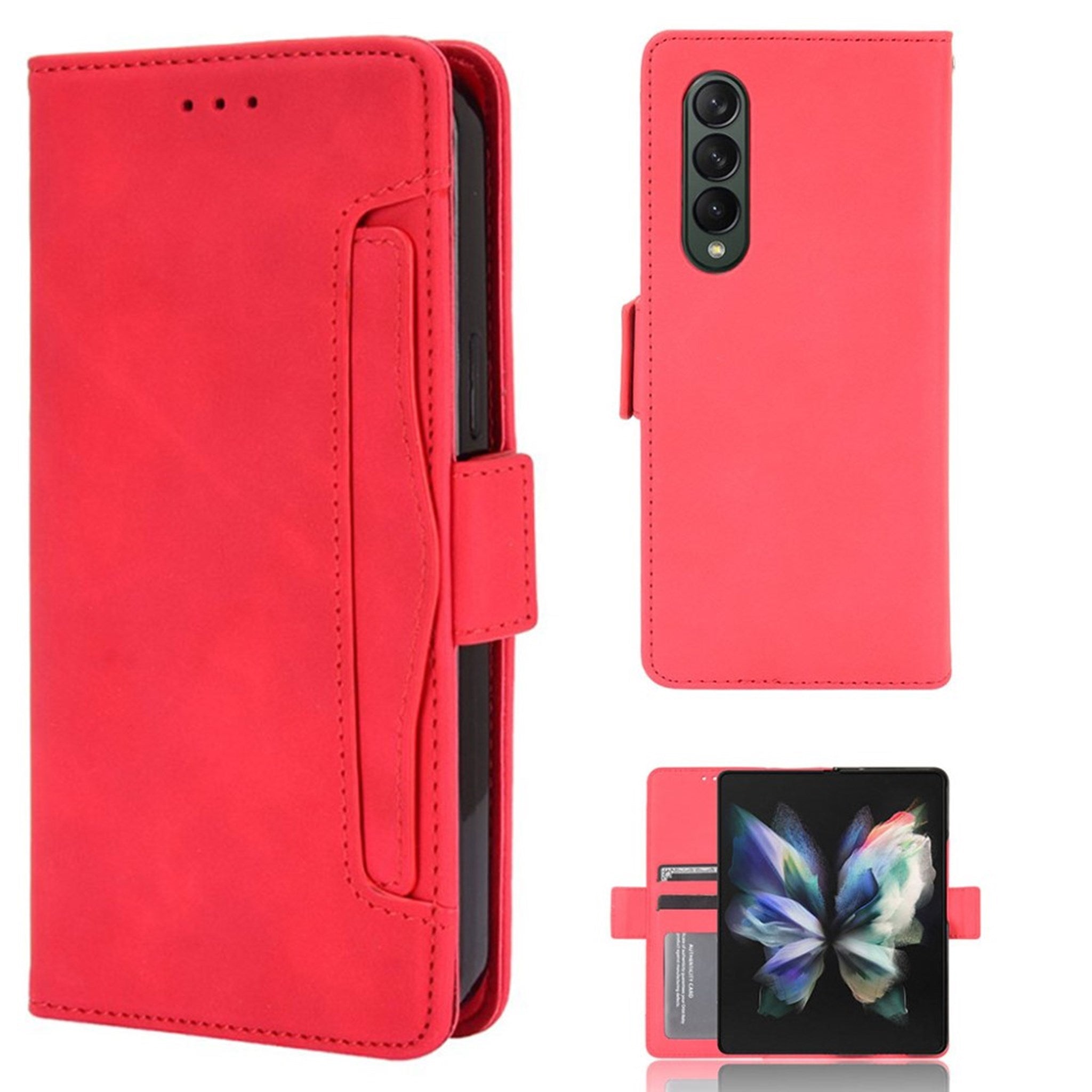 Modern-styled leather wallet case for Samsung Galaxy Z Fold3 5G - Red