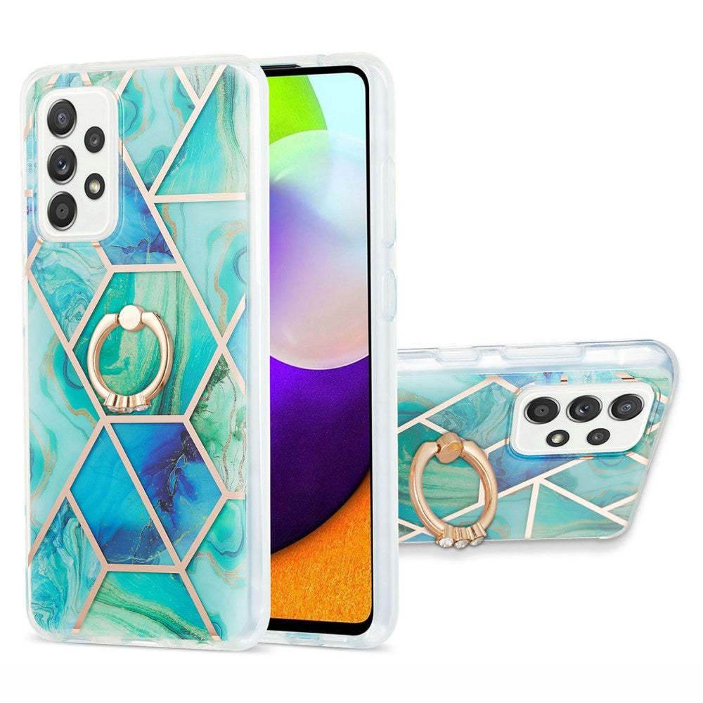 Marble patterned cover with ring holder for Samsung Galaxy A52s 5G / A52 5G - Green