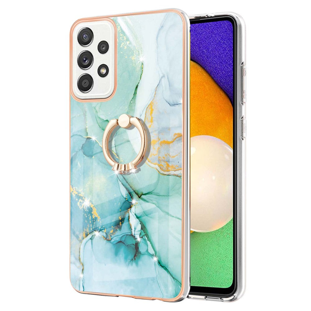 Marble patterned cover with ring holder for Samsung Galaxy A52s 5G / A52 5G / A52 - Green Marble Haze