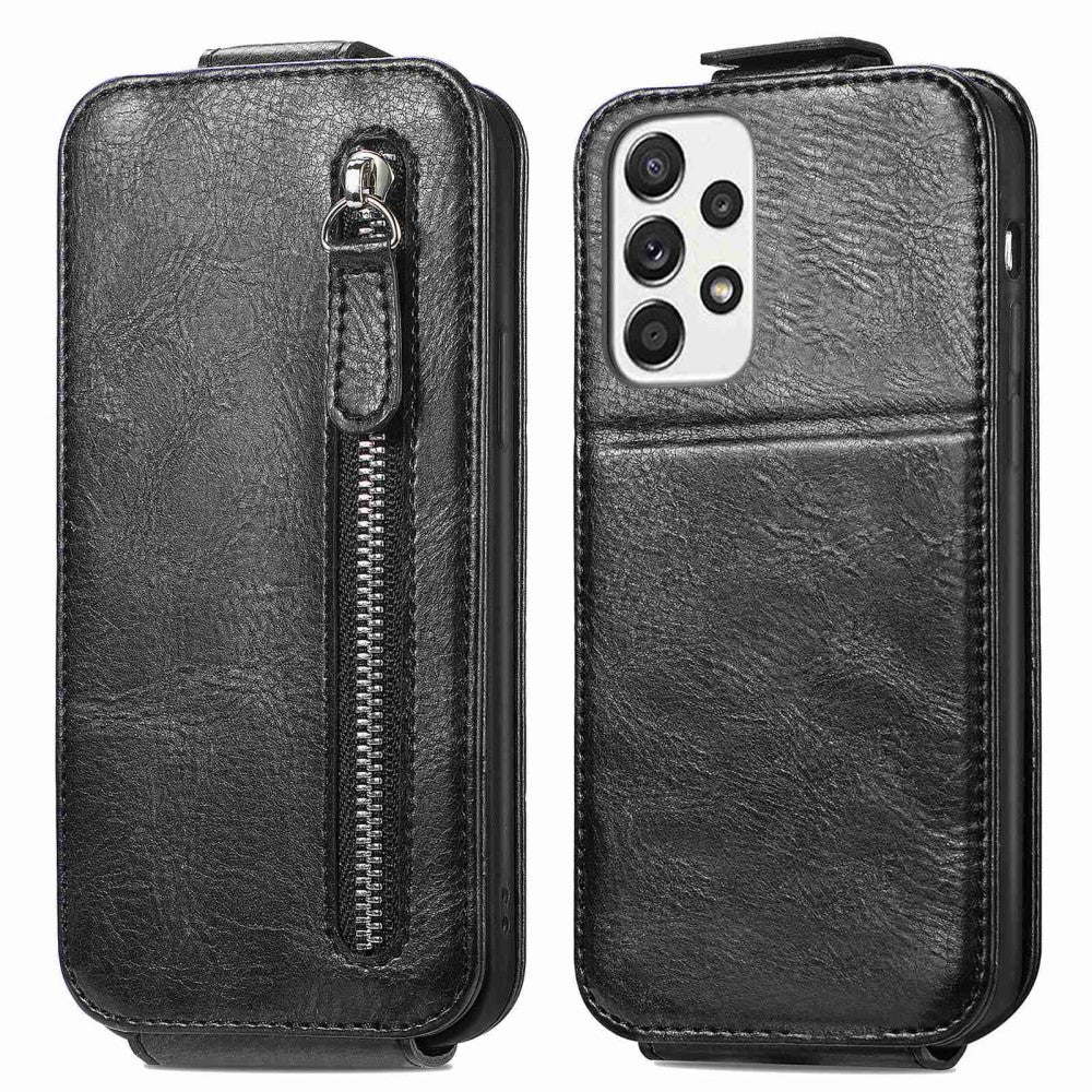 Vertical flip phone case with zipper for Samsung Galaxy A52s 5G / A52 5G / A52 - Black