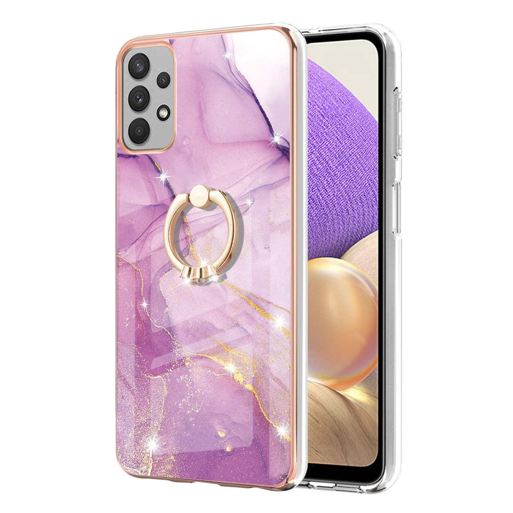 Marble patterned cover with ring holder for Samsung Galaxy M32 5G / A32 5G - Pink Marble Haze