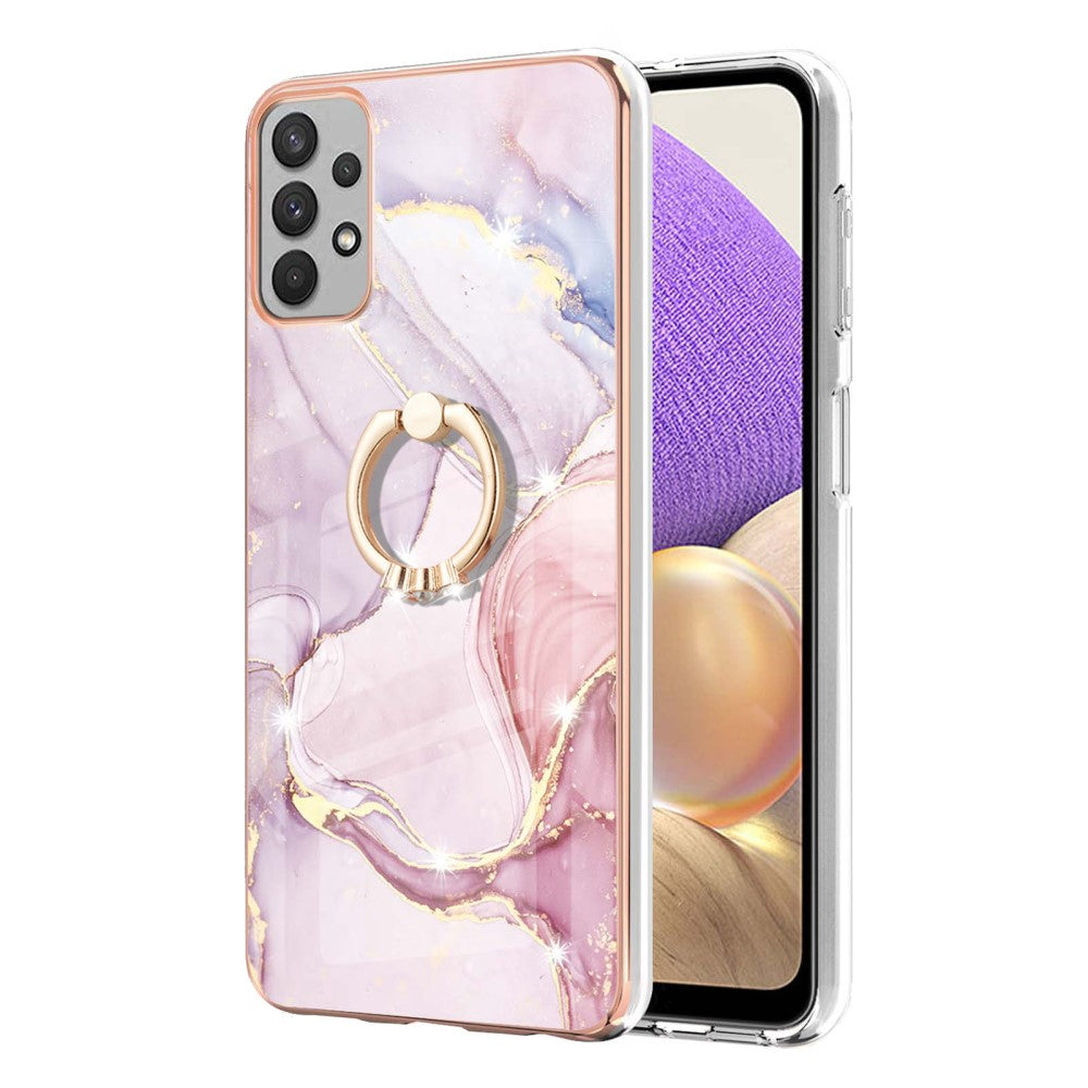 Marble patterned cover with ring holder for Samsung Galaxy M32 5G / A32 5G - Rose Gold Marble Haze