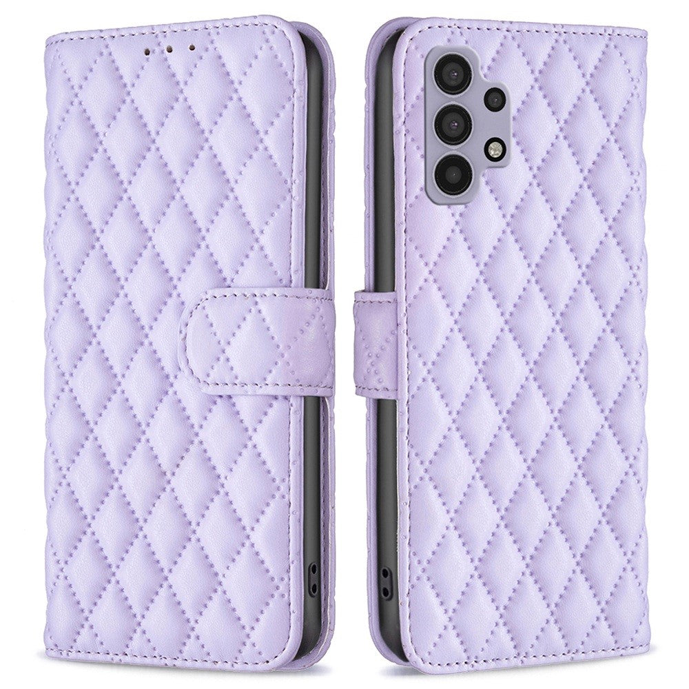 Rhombus pattern matte flip case for Samsung Galaxy M32 5G / A32 5G - Purple