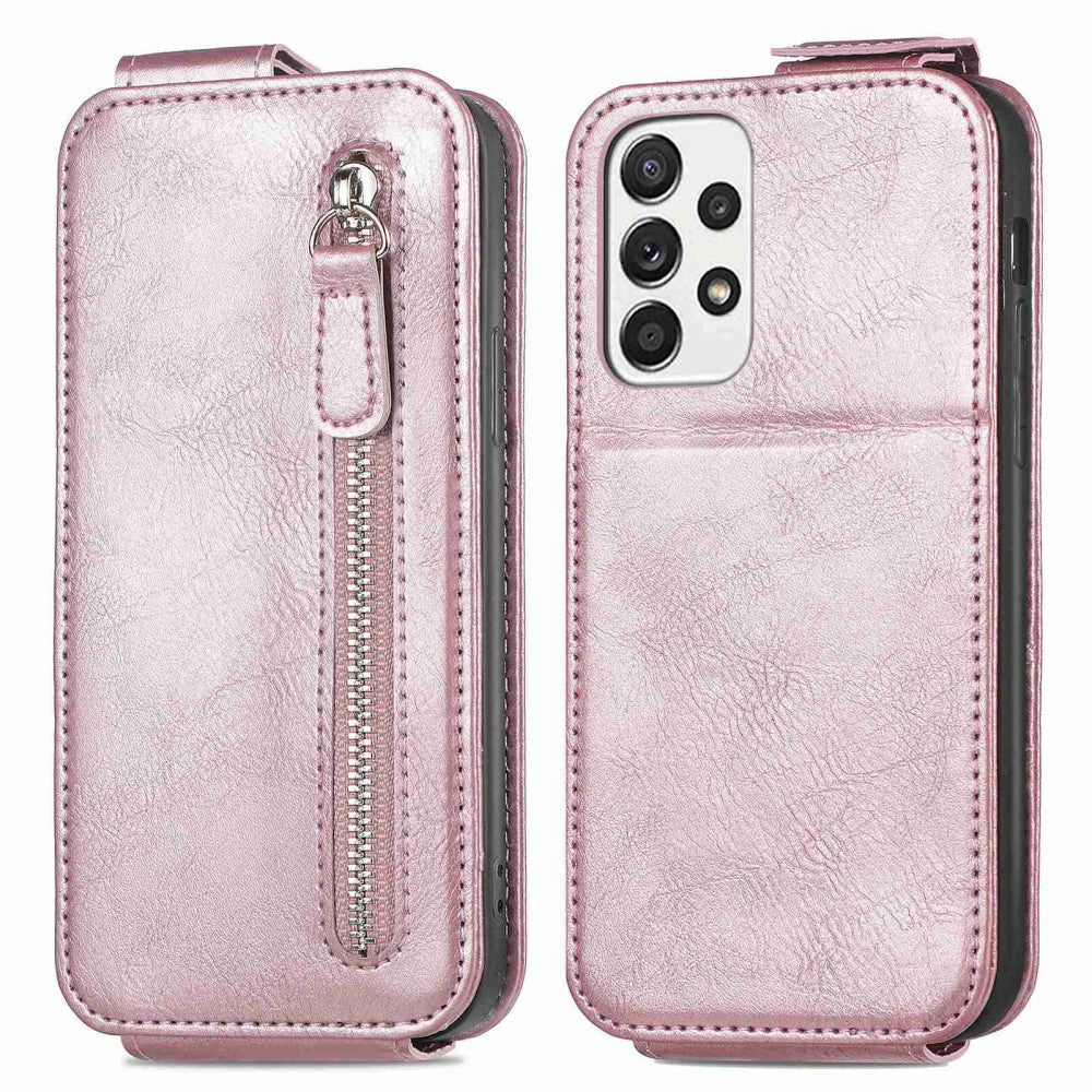 Vertical flip phone case with zipper for Samsung Galaxy M32 5G / A32 5G - Rose Gold