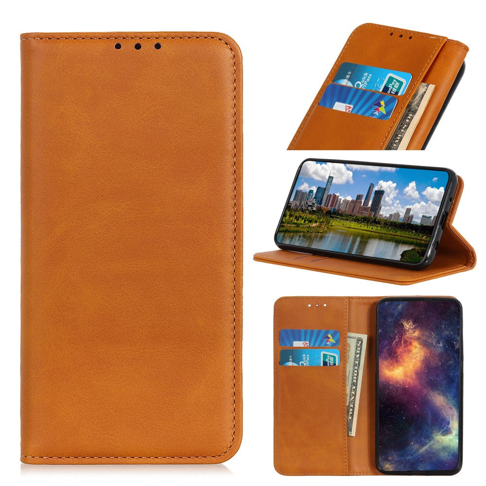 Wallet-style genuine leather flipcase for Samsung Galaxy M52 5G - Brown