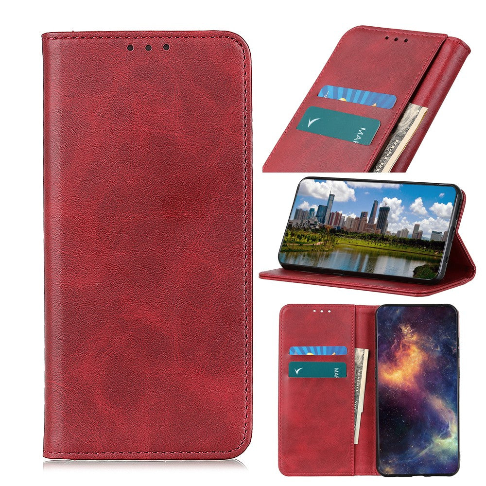 Wallet-style genuine leather flipcase for Samsung Galaxy M52 5G - Red