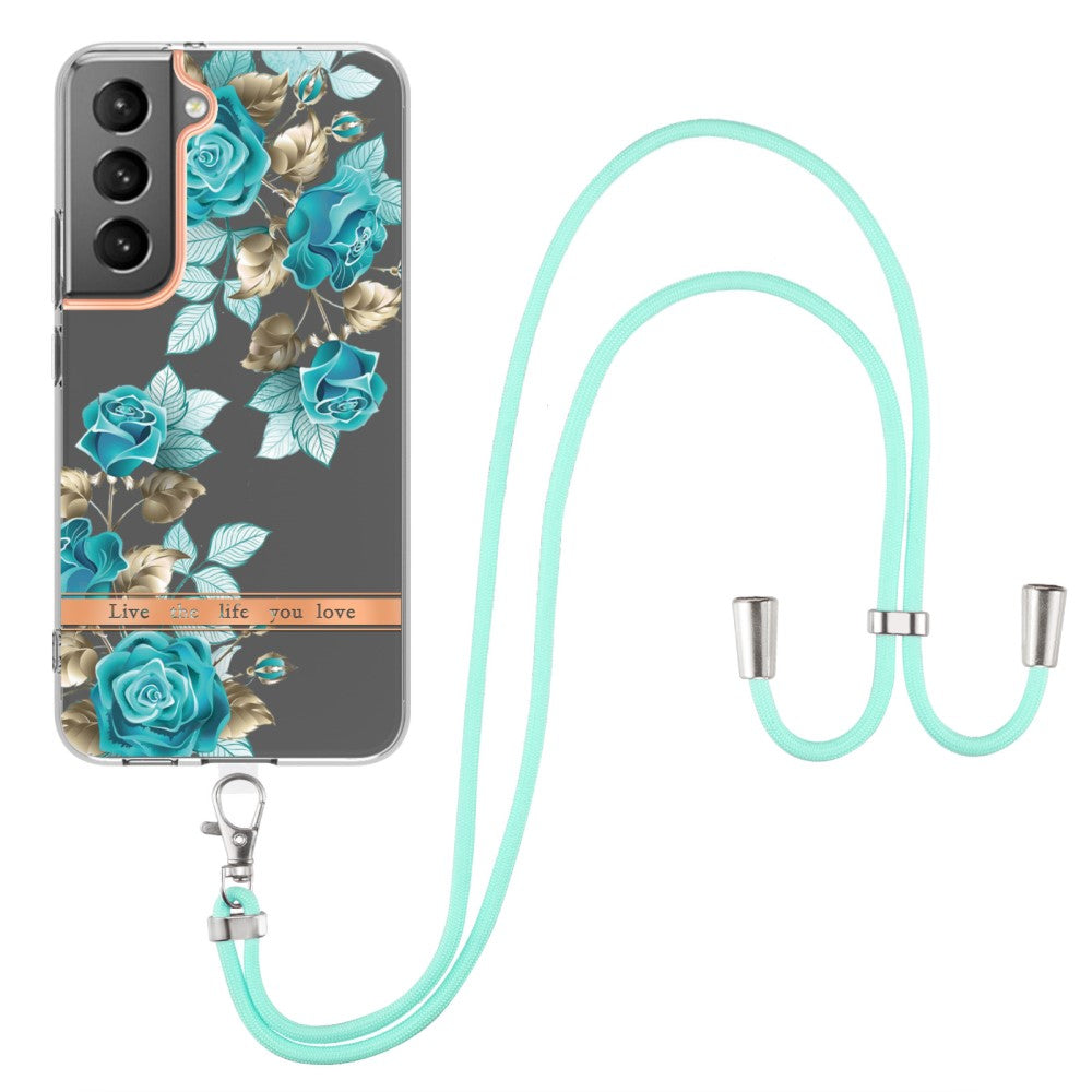 Slim and durable softcover with lanyard for Samsung Galaxy S22 Plus - Blue Rose