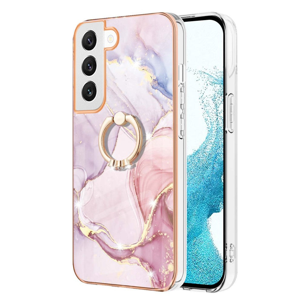 Marble patterned cover with ring holder for Samsung Galaxy S22 Plus - Rose Gold Marble Haze