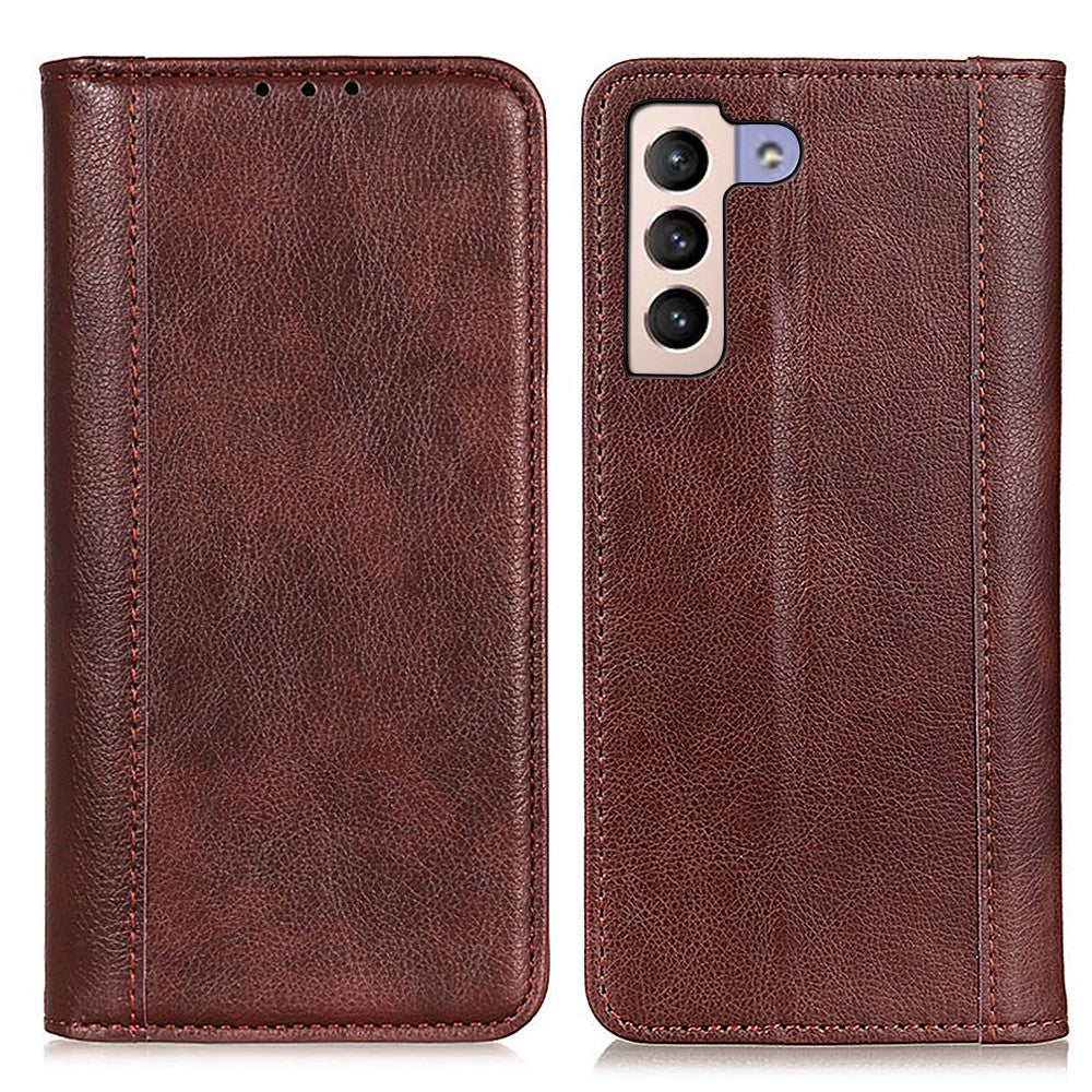 Genuine leather case with magnetic closure for Samsung Galaxy S22 Plus - Brown