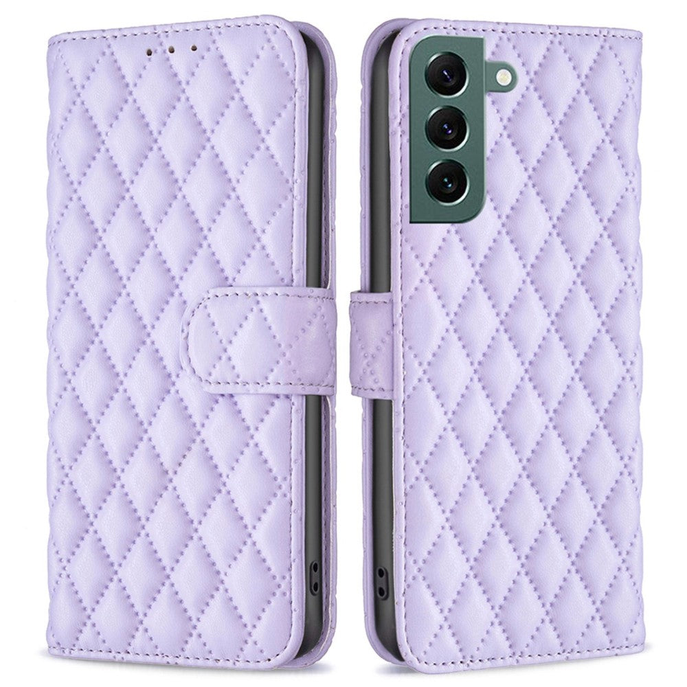 Rhombus pattern matte flip case for Samsung Galaxy S22 Plus - Purple