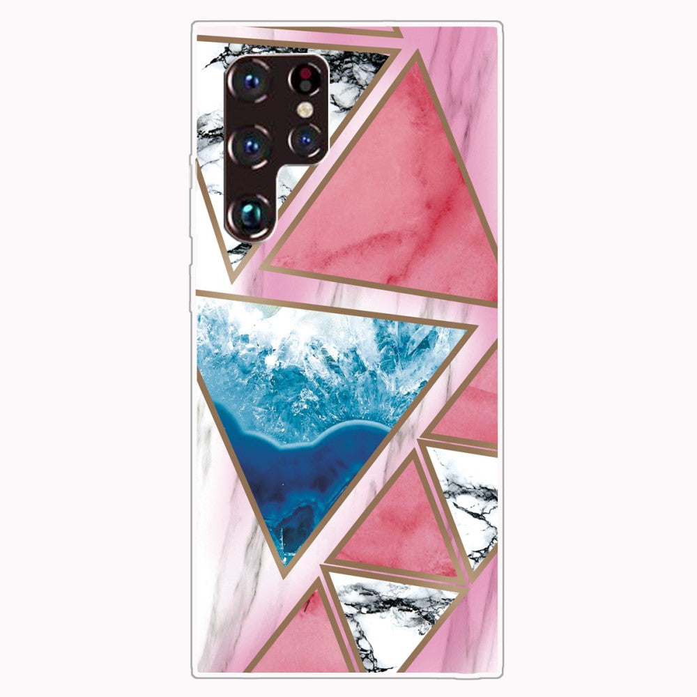 Marble Samsung Galaxy S22 Ultra case - White / Blue / Rose Triangle