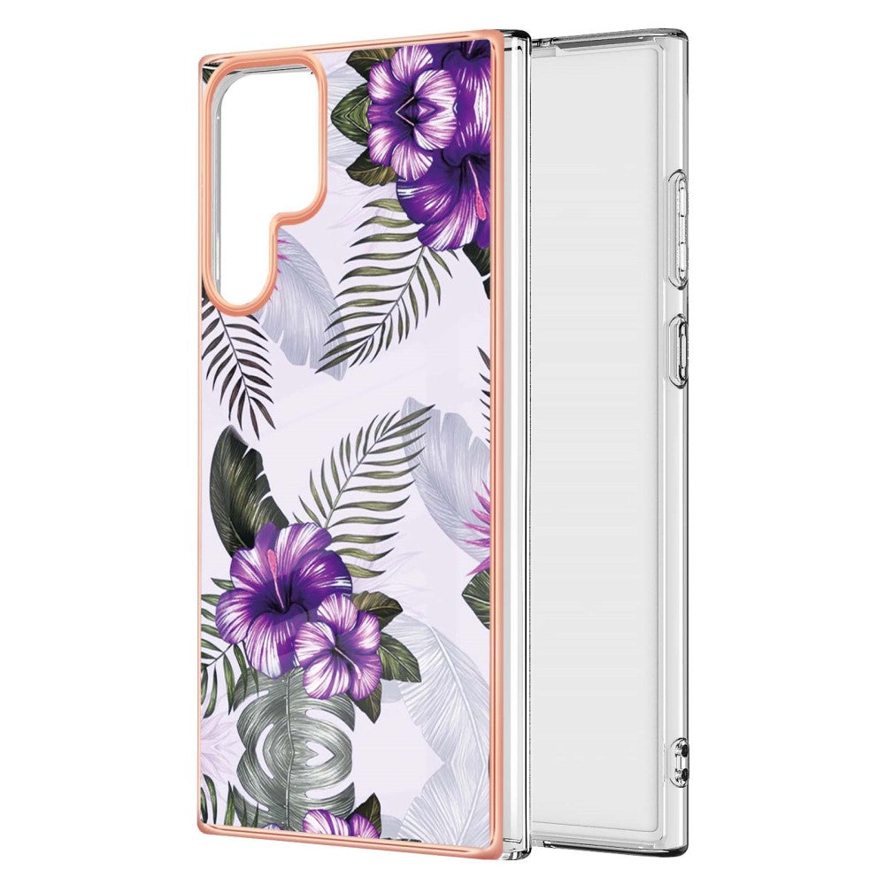 Marble Samsung Galaxy S22 Ultra case - Purple Flowers