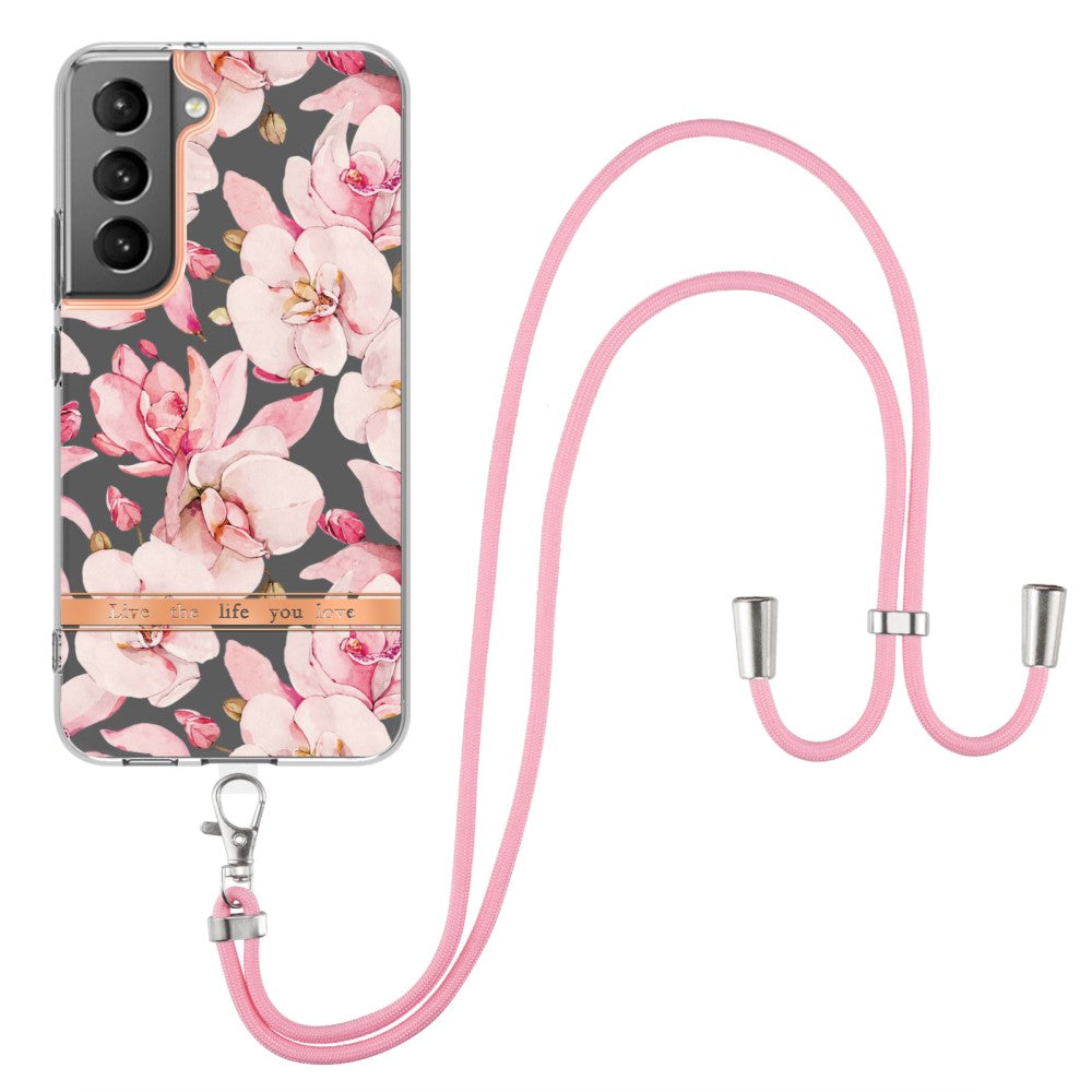 Slim and durable softcover with lanyard for Samsung Galaxy S22 Ultra - Pink Gardenia