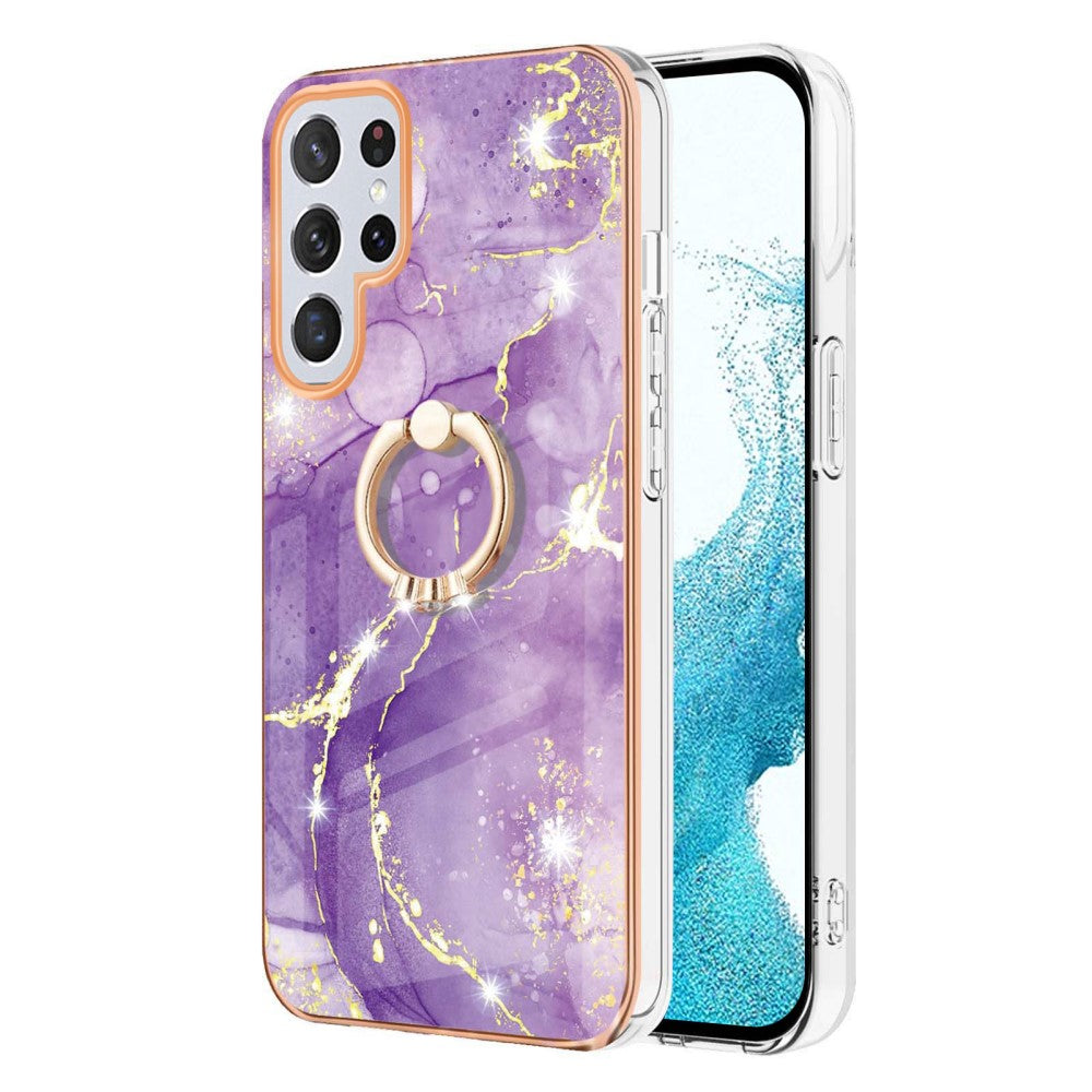 Marble patterned cover with ring holder for Samsung Galaxy S22 Ultra - Purple Marble Haze