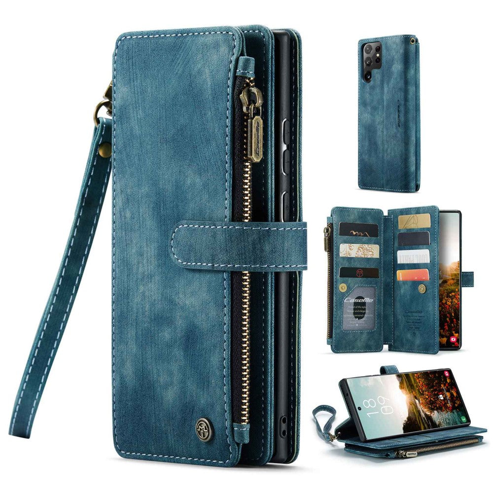 CaseMe zipper-wallet phone case for Samsung Galaxy S22 Ultra - Blue