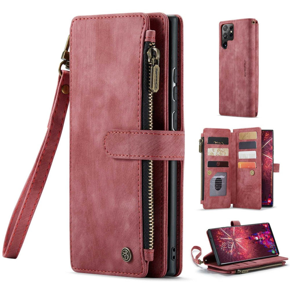 CaseMe zipper-wallet phone case for Samsung Galaxy S22 Ultra - Red