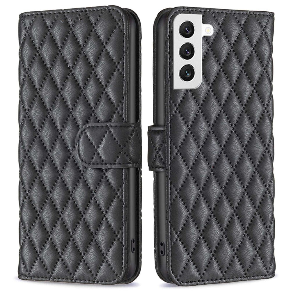 Rhombus pattern matte flip case for Samsung Galaxy S22 - Black