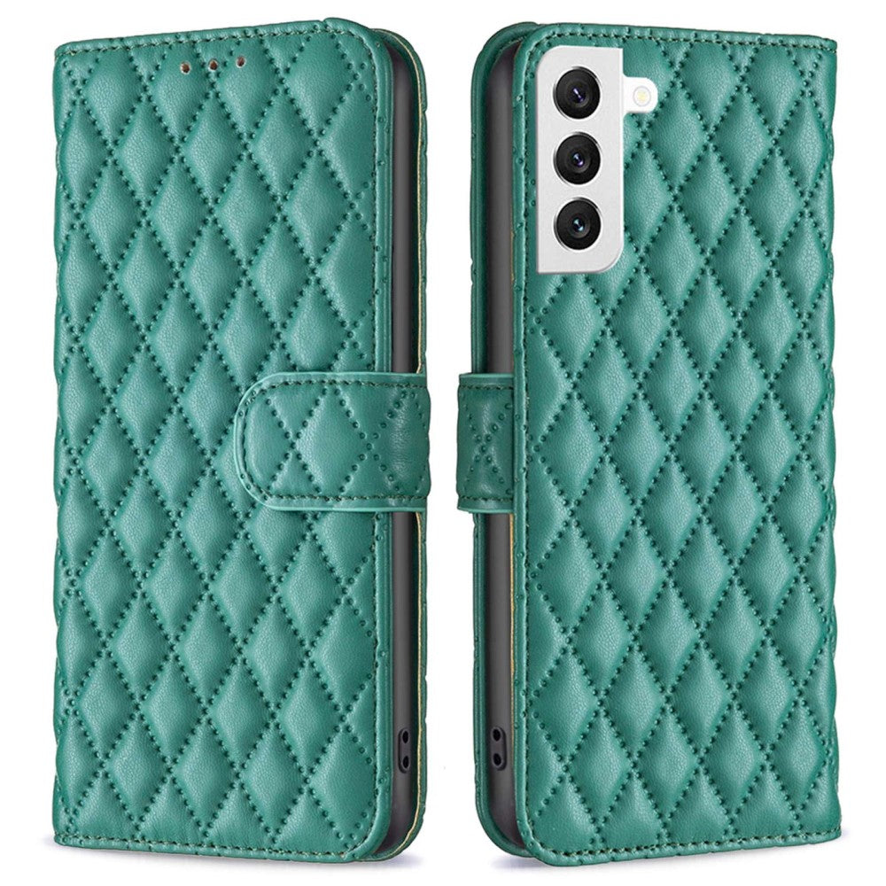 Rhombus pattern matte flip case for Samsung Galaxy S22 - Green