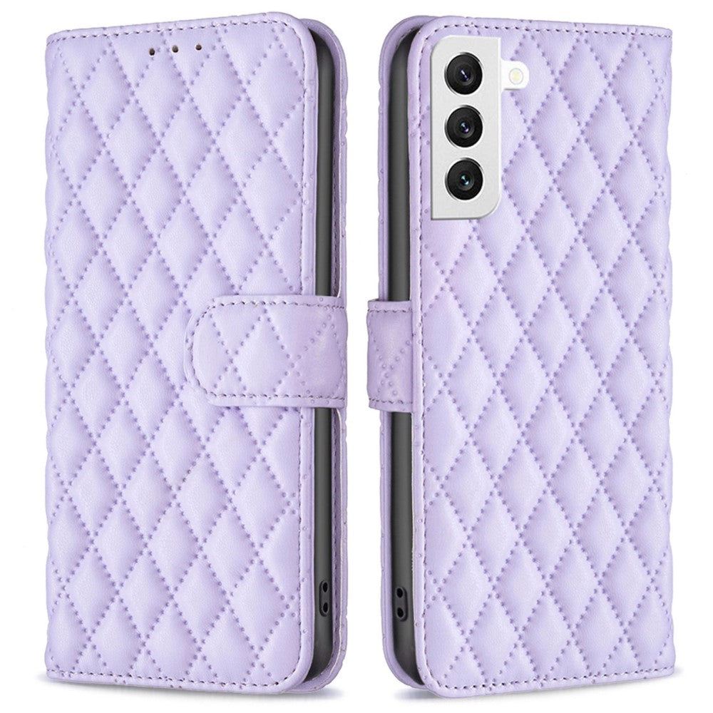 Rhombus pattern matte flip case for Samsung Galaxy S22 - Purple