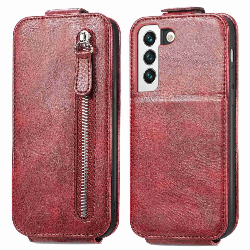 Vertical flip phone case with zipper for Samsung Galaxy S22 - Red