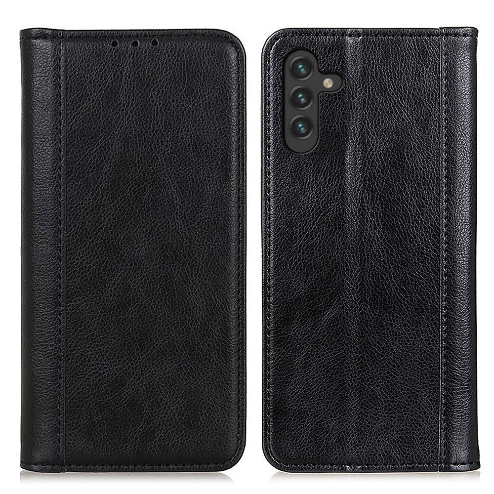 Genuine leather case with magnetic closure for Samsung Galaxy A13 5G - Black