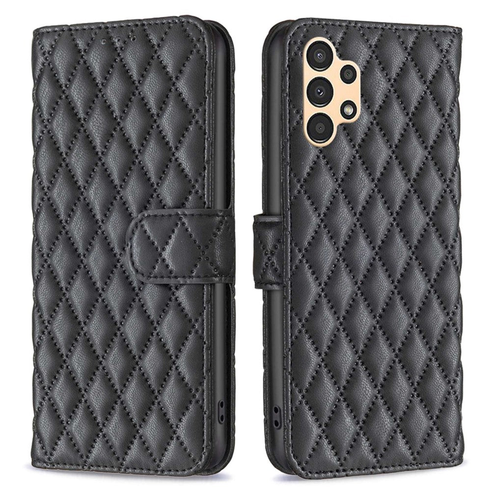 Rhombus pattern matte flip case for Samsung Galaxy A13 5G - Black