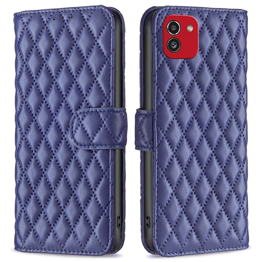 Rhombus pattern matte flip case for Samsung Galaxy A03 - Blue