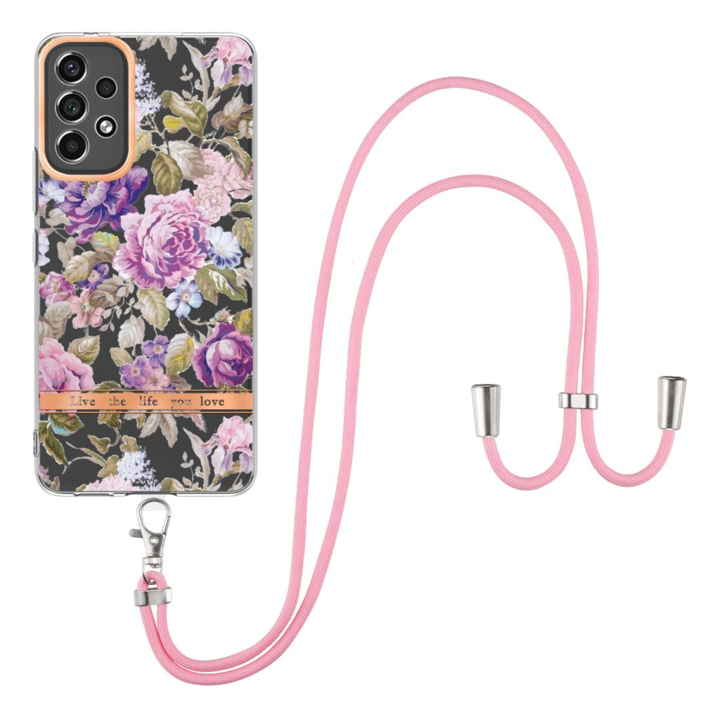 Slim and durable softcover with lanyard for Samsung Galaxy A53 5G - Purple Peony