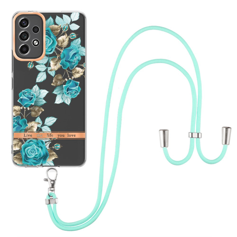 Slim and durable softcover with lanyard for Samsung Galaxy A53 5G - Blue Rose