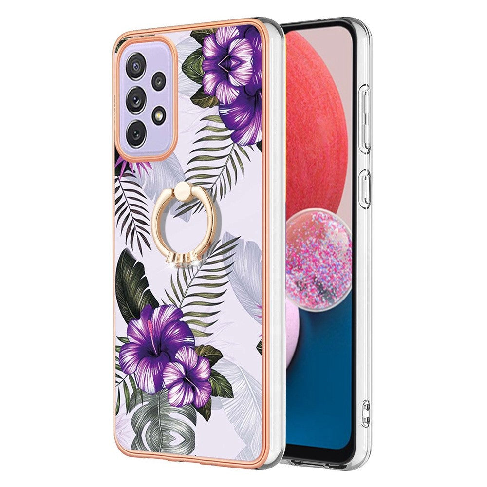Marble patterned cover with ring holder for Samsung Galaxy A53 5G - Purple Flowers