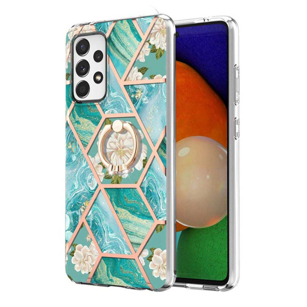 Marble patterned cover with ring holder for Samsung Galaxy A53 5G - Blue Flowers