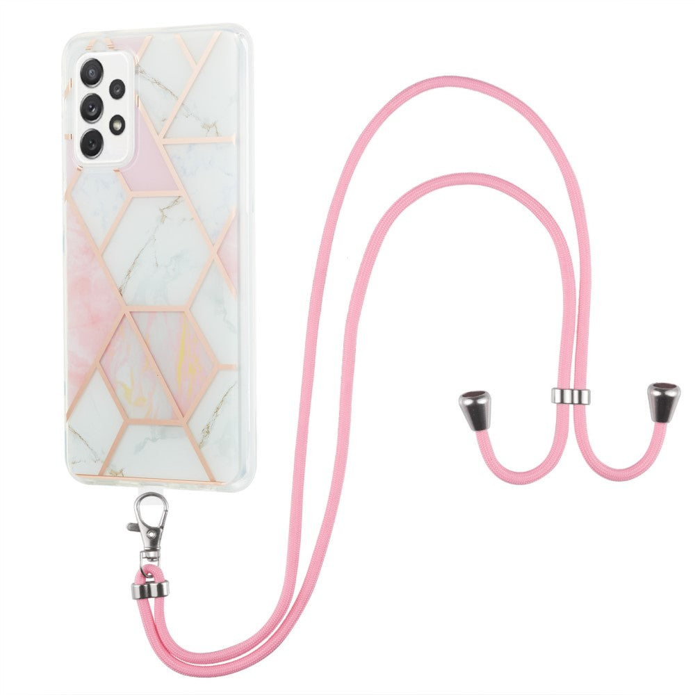 Slim and durable softcover with lanyard for Samsung Galaxy A53 5G - Pink / White