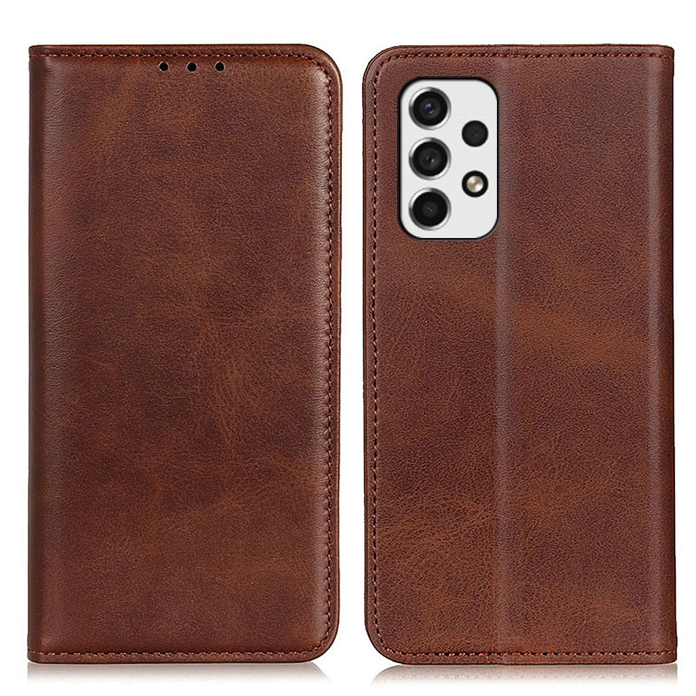 Wallet-style genuine leather flipcase for Samsung Galaxy A53 5G - Coffee