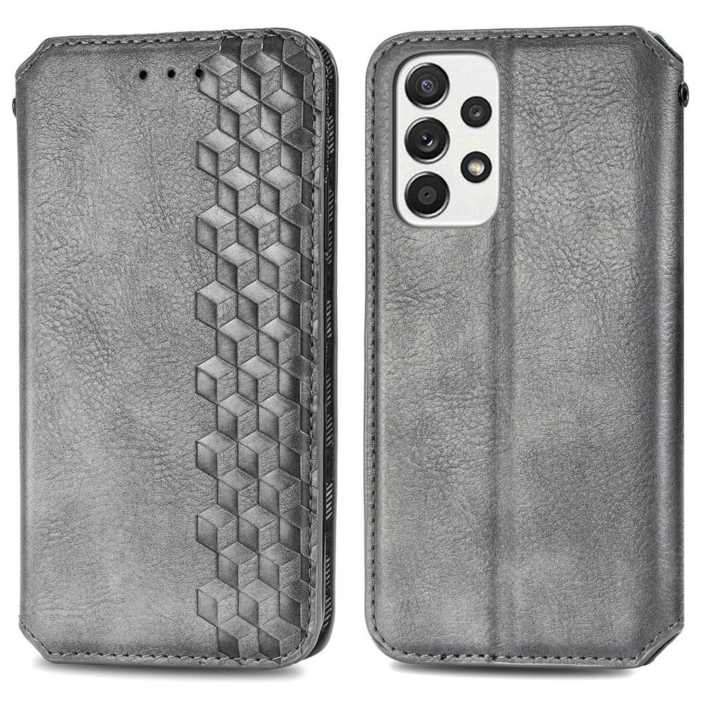 Leather case with a stylish rhombus imprint for Samsung Galaxy A53 5G - Grey