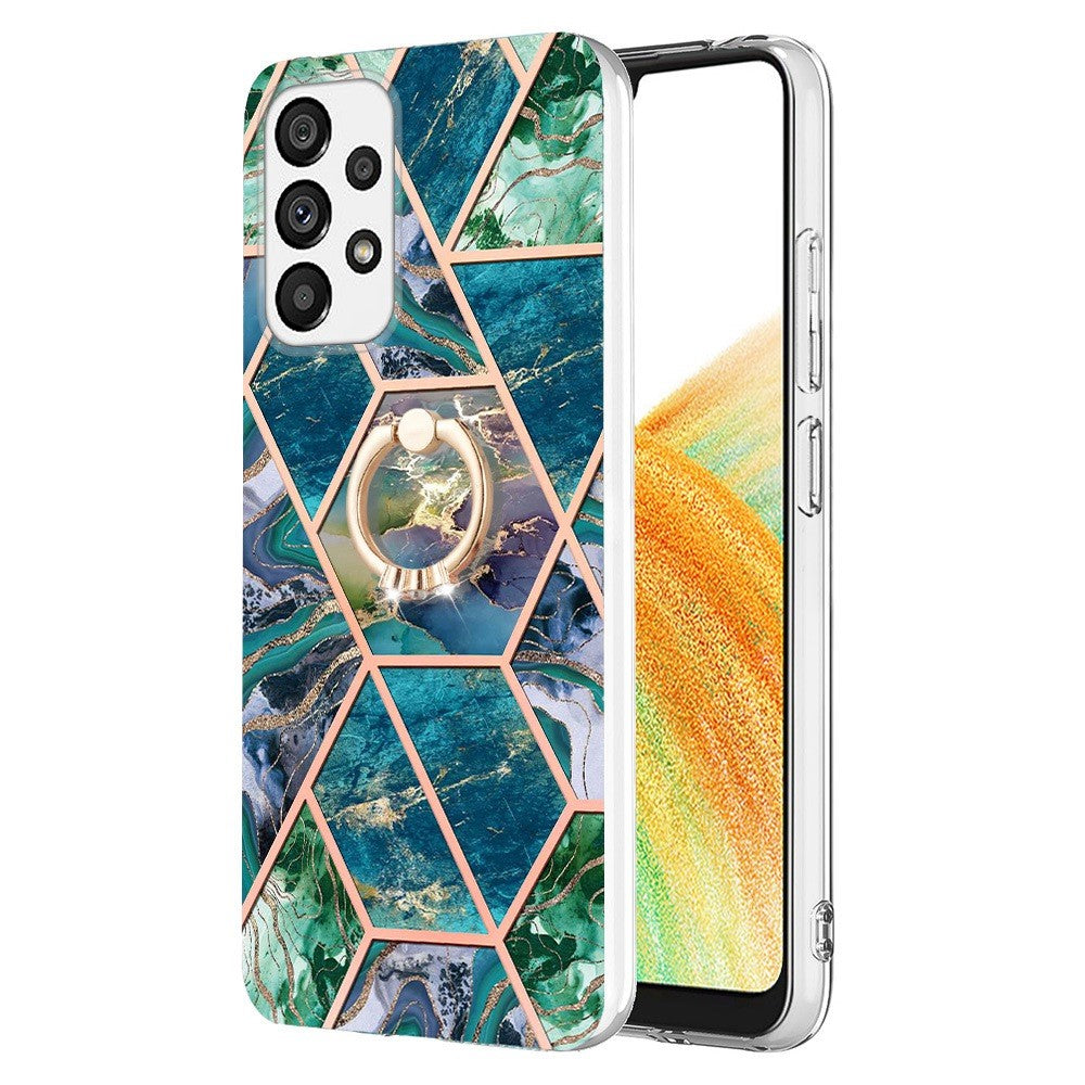 Marble patterned cover with ring holder for Samsung Galaxy A33 5G - Blue / Green