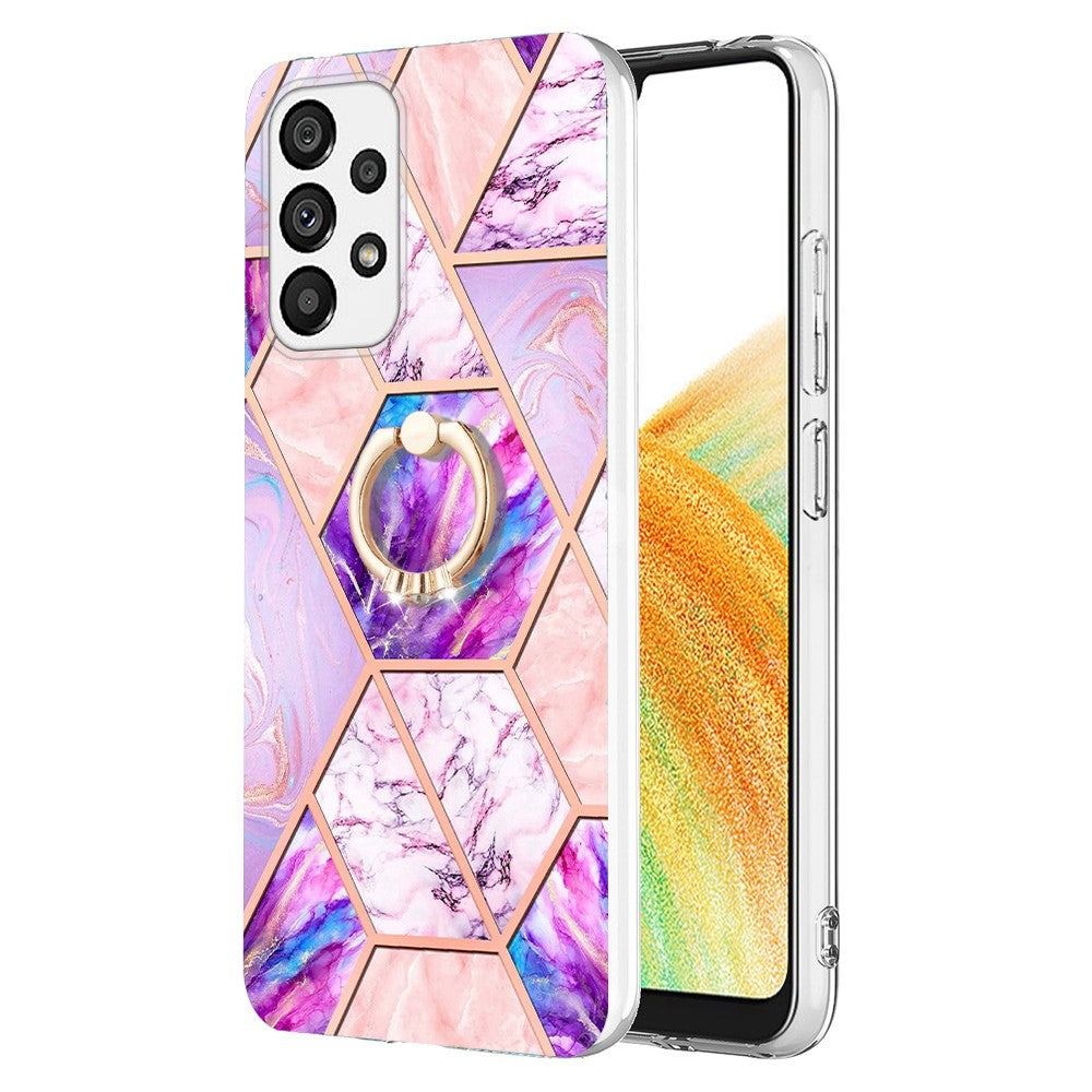 Marble patterned cover with ring holder for Samsung Galaxy A33 5G - Light Purple