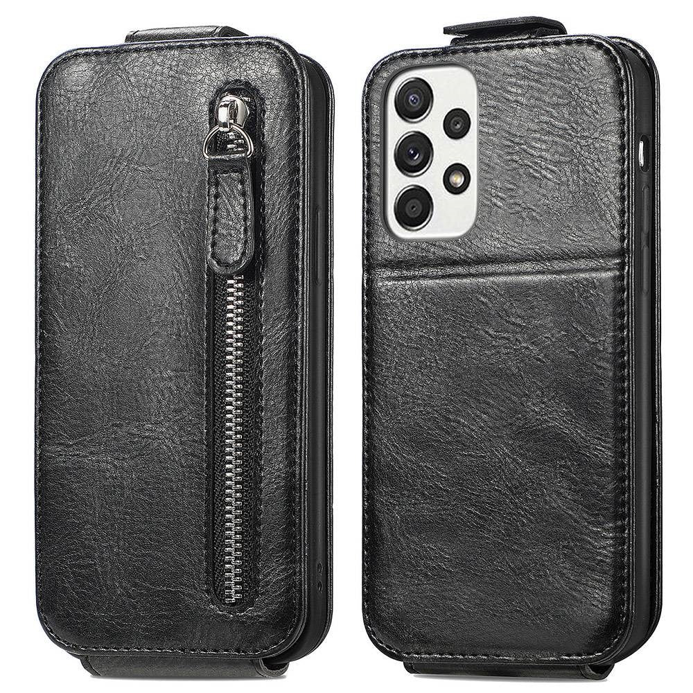 Vertical flip phone case with zipper for Samsung Galaxy A33 5G - Black