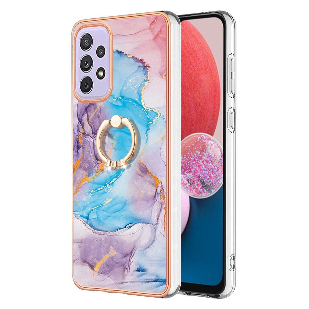 Marble patterned cover with ring holder for Samsung Galaxy A13 4G - Milky Way Marble Blue