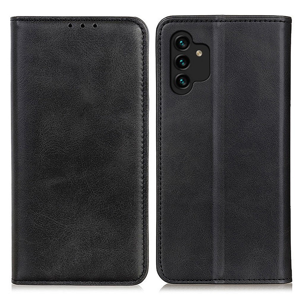 Wallet-style genuine leather flipcase for Samsung Galaxy A13 4G - Black