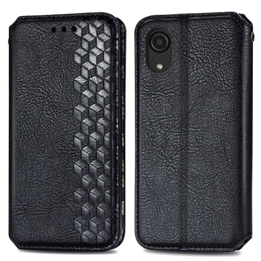 Leather case with a stylish rhombus imprint for Samsung Galaxy A03 Core - Black