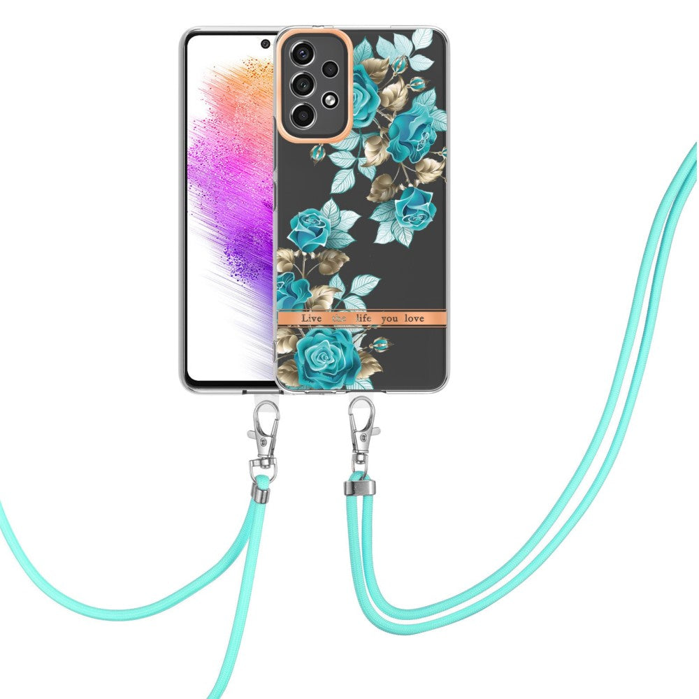 Slim and durable softcover with lanyard for Samsung Galaxy A73 - HC002 Blue Rose