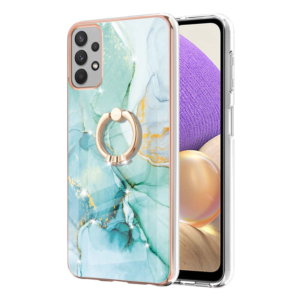 Marble patterned cover with ring holder for Samsung Galaxy A73 - Green Marble Haze