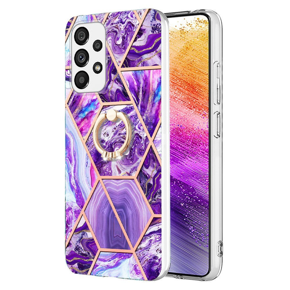 Marble patterned cover with ring holder for Samsung Galaxy A73 - Dark Purple