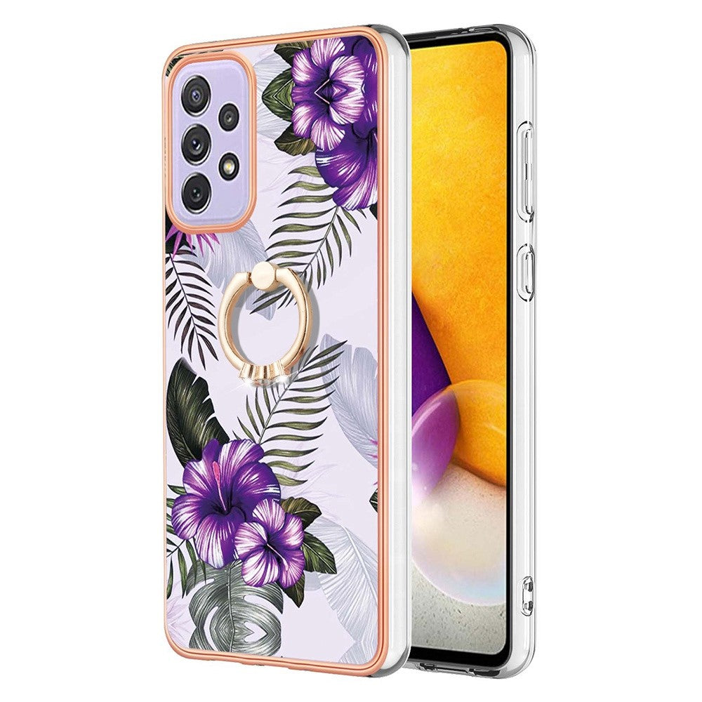 Marble patterned cover with ring holder for Samsung Galaxy A73 - Purple Flowers