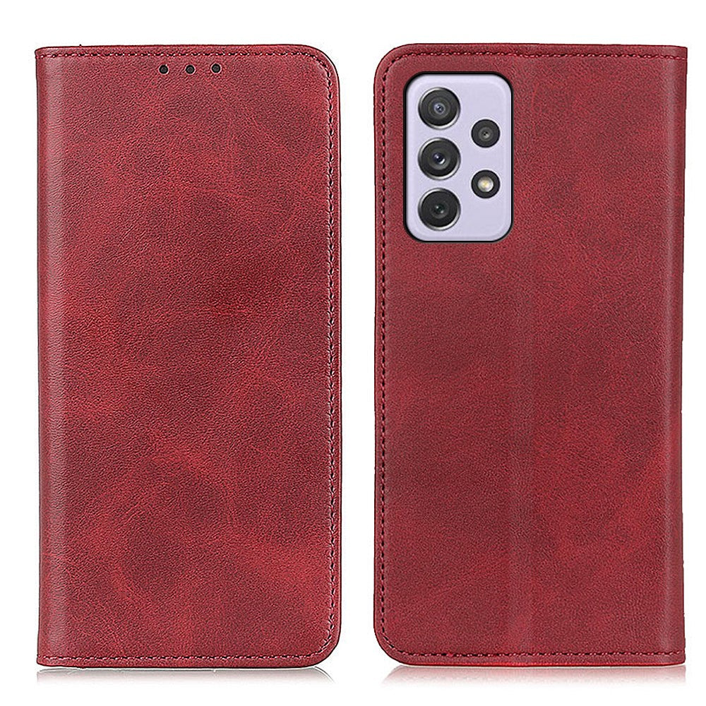 Wallet-style genuine leather flipcase for Samsung Galaxy A73 - Red